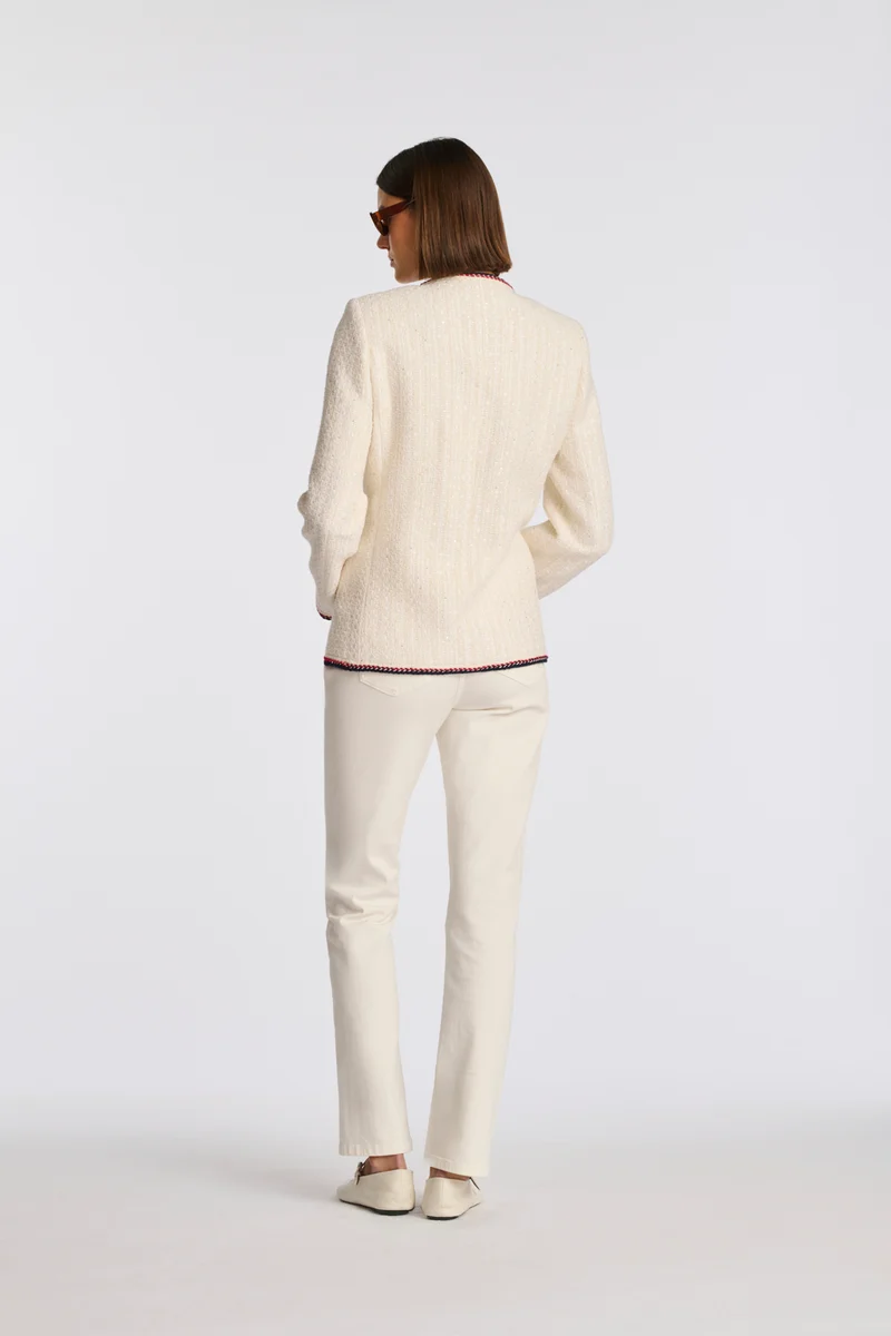 Veste longue en tweed galonnée