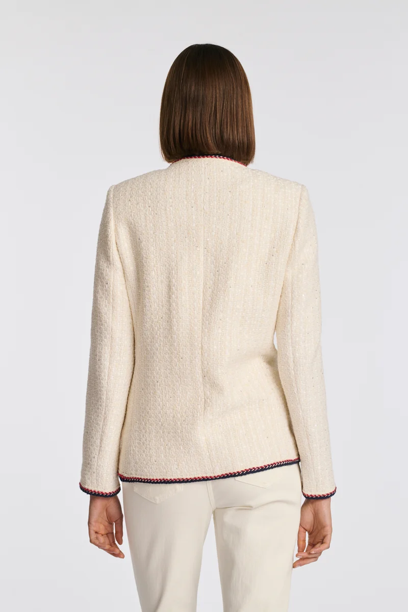 Veste longue en tweed galonnée