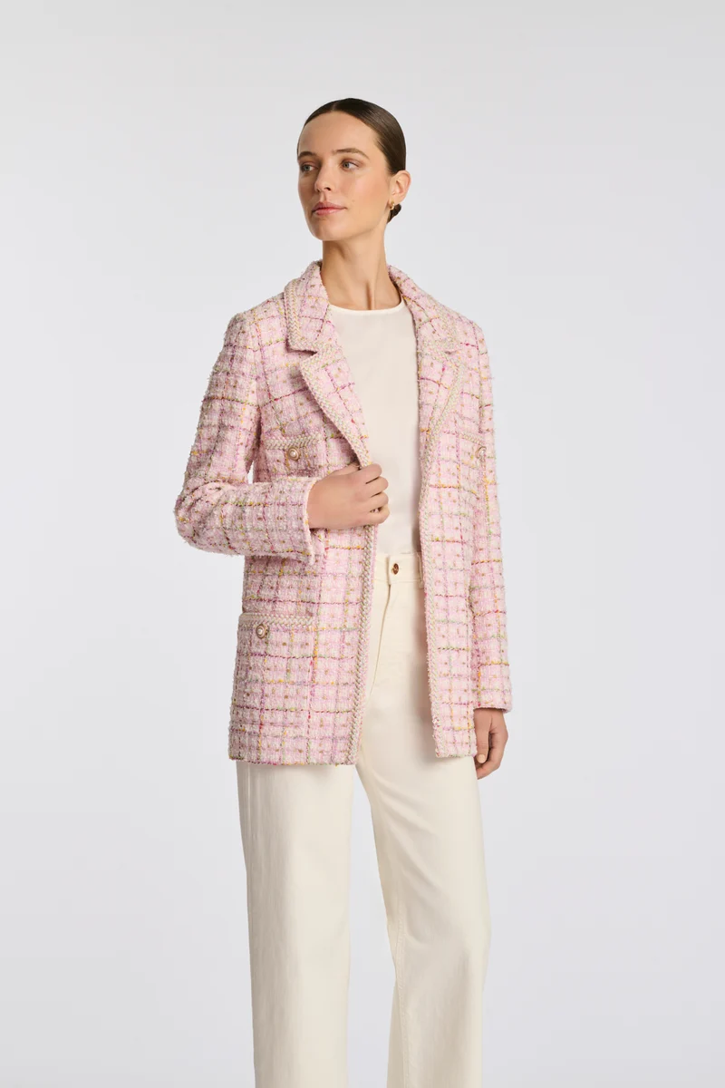 Blazer en tweed pastel galonné