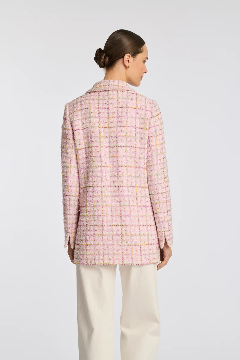 Blazer en tweed pastel galonné