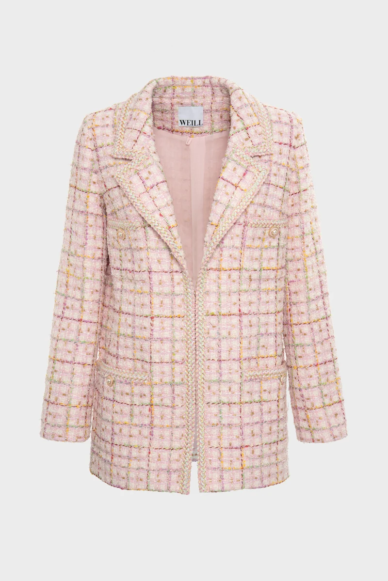 Blazer en tweed pastel galonné