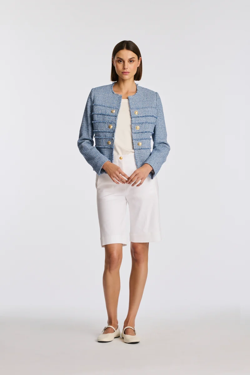 Veste officier en tweed frangée
