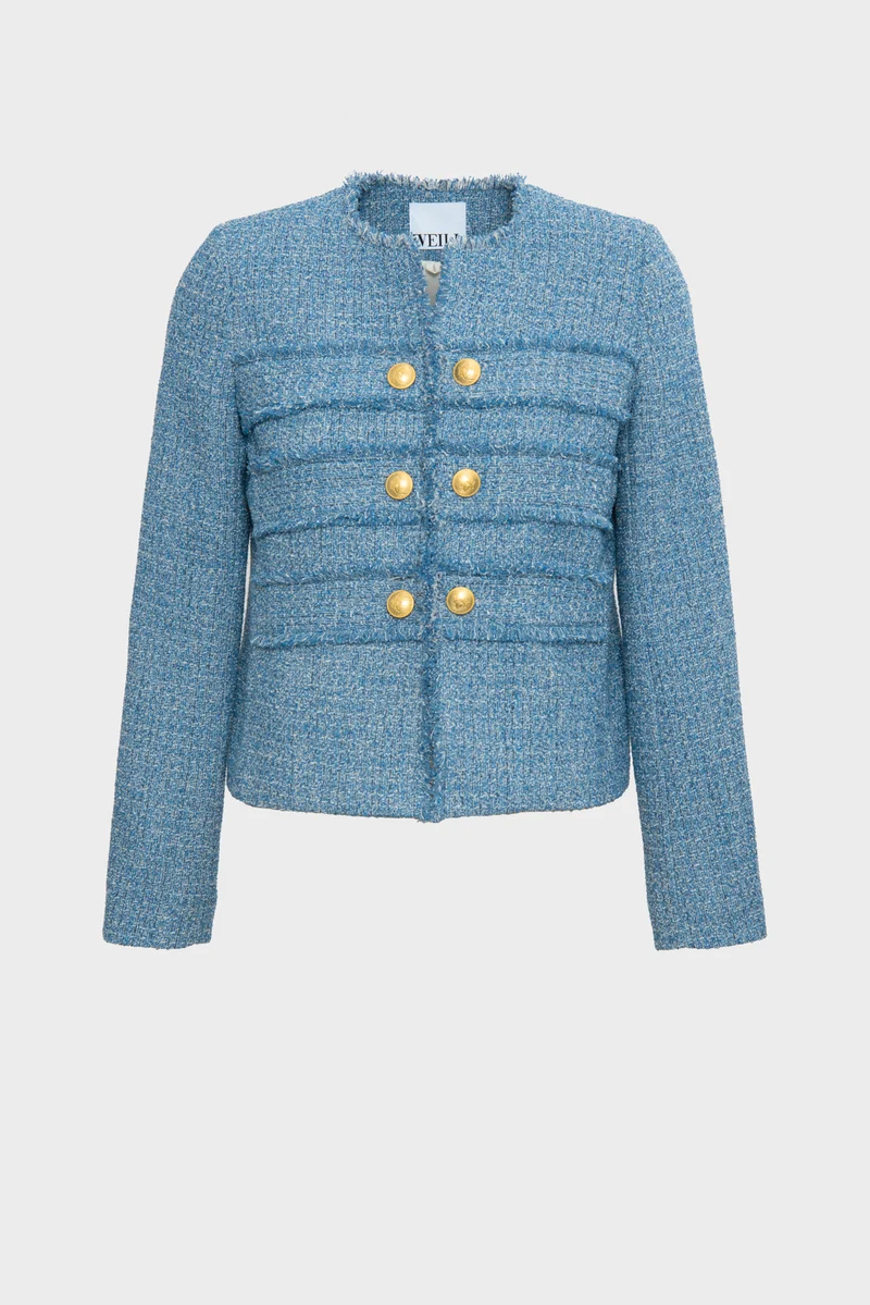 Veste officier en tweed frangée