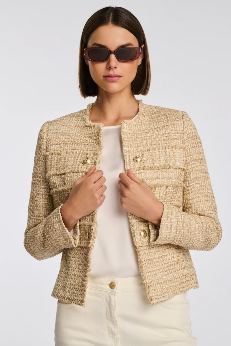 Veste officier en tweed frangée