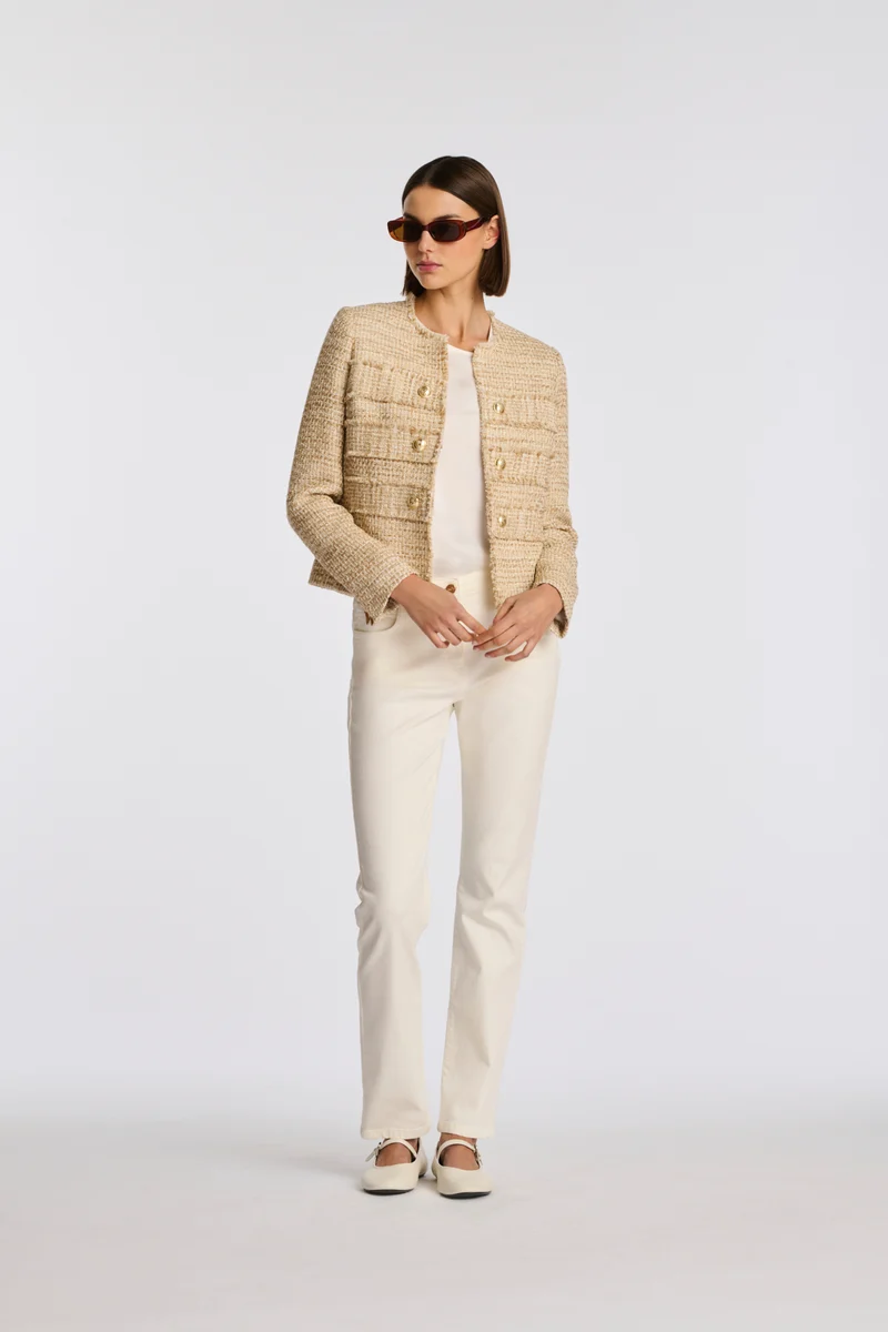 Veste officier en tweed frangée