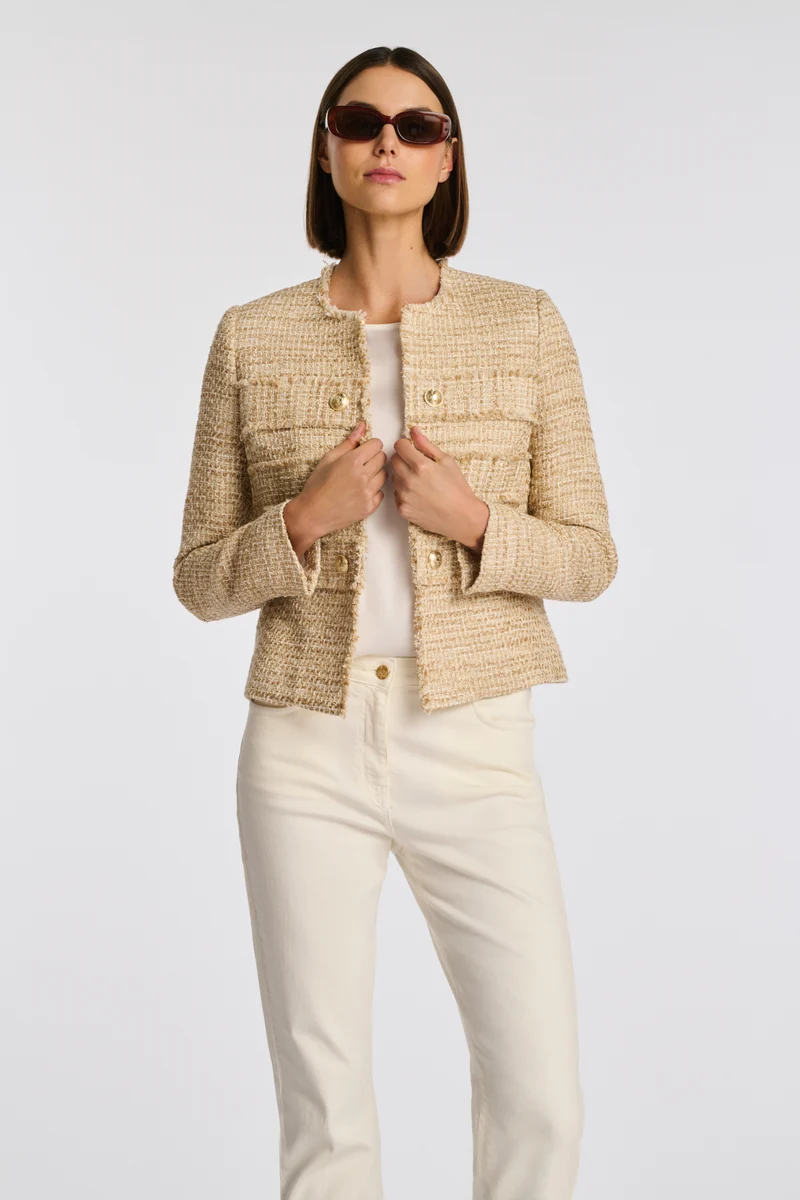 Veste officier en tweed frangée