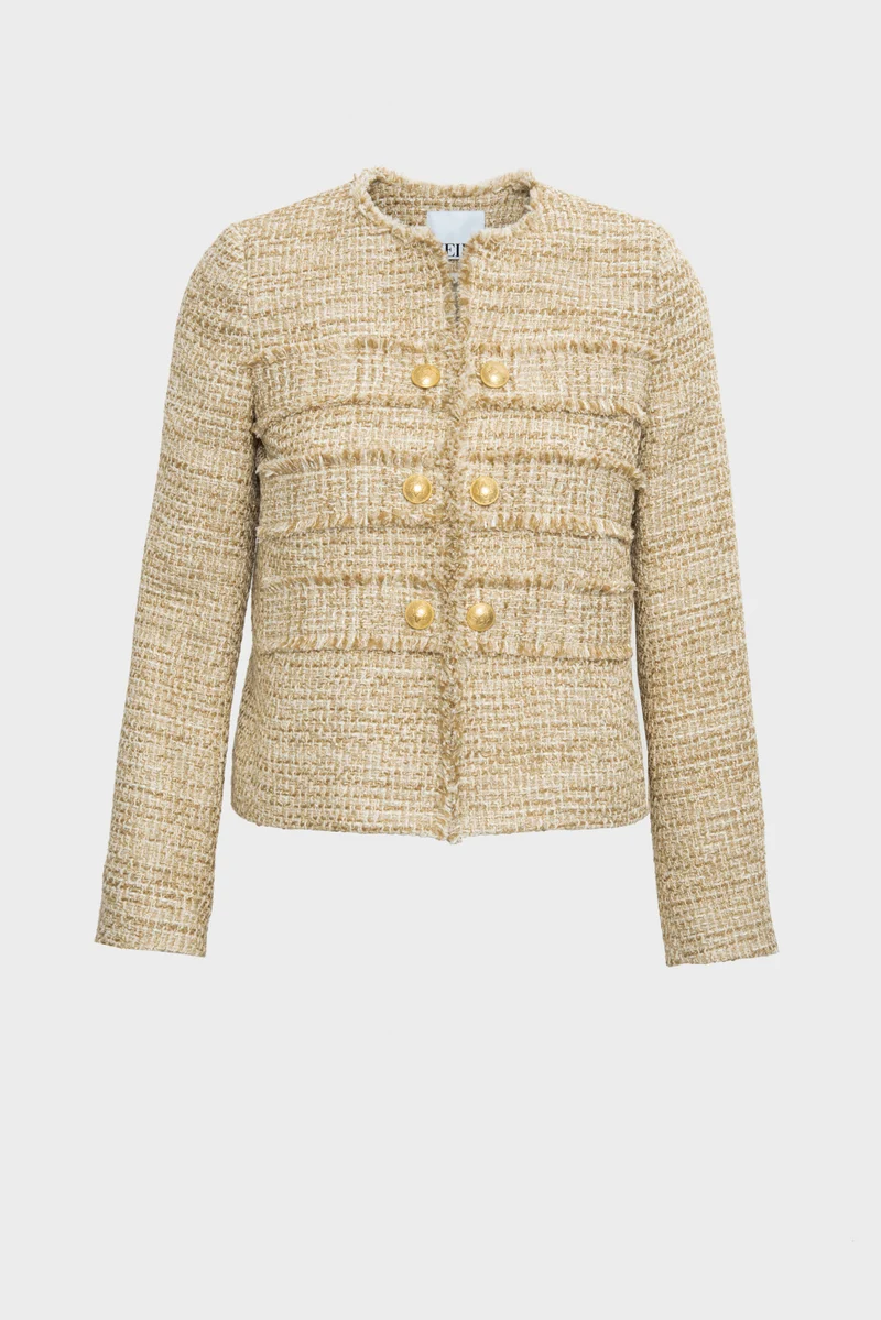 Veste officier en tweed frangée