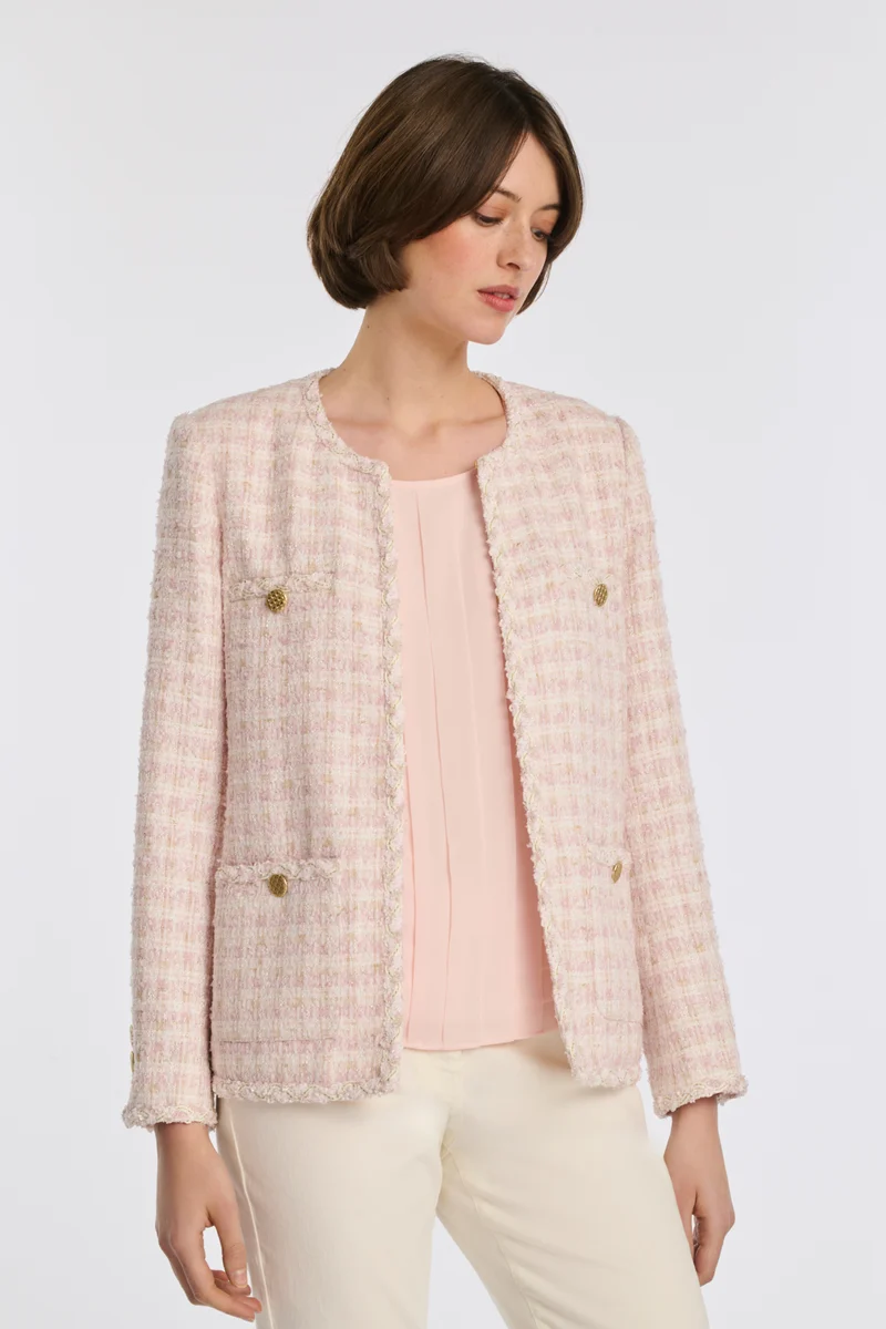 Veste longue en tweed galonnée