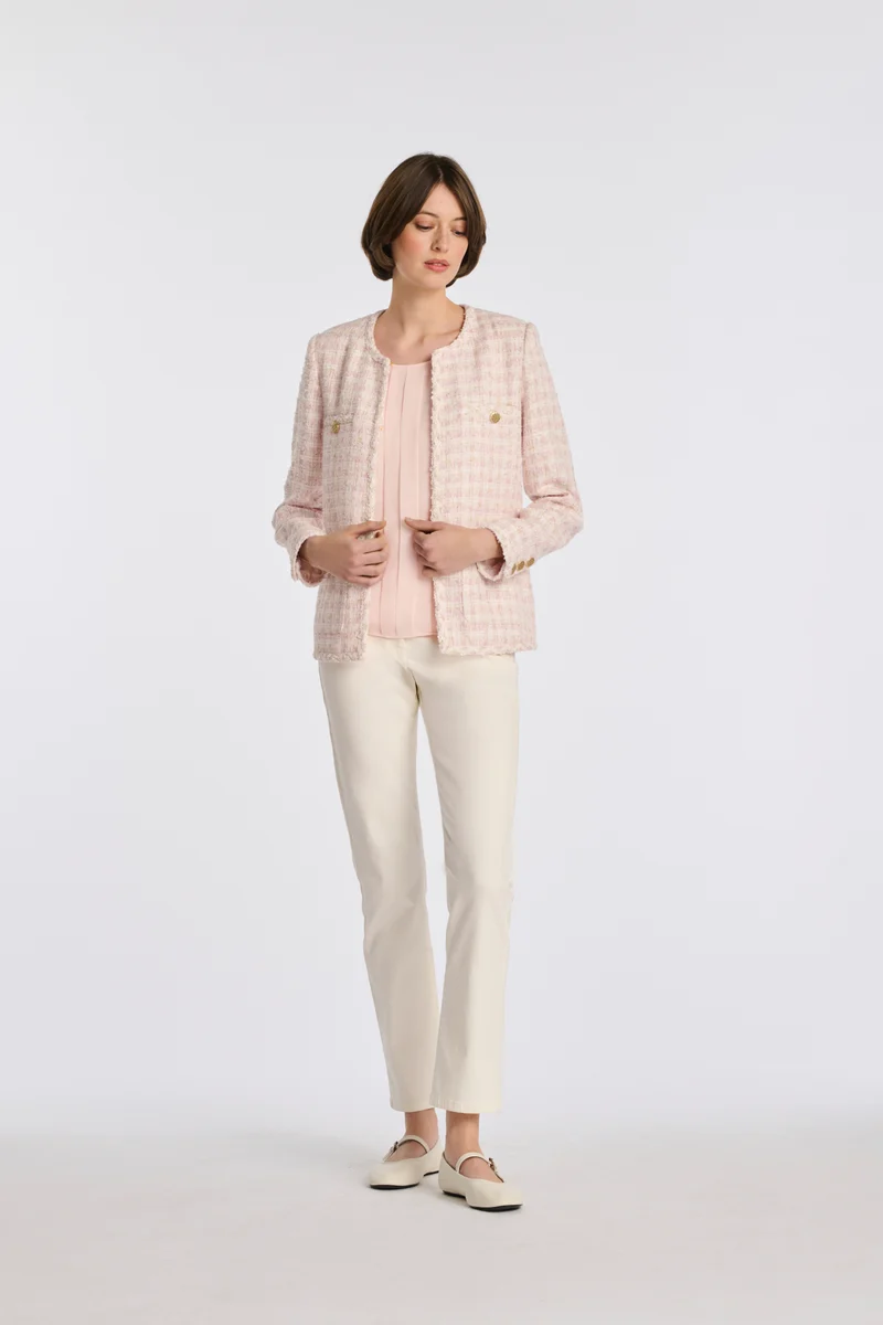 Veste longue en tweed galonnée