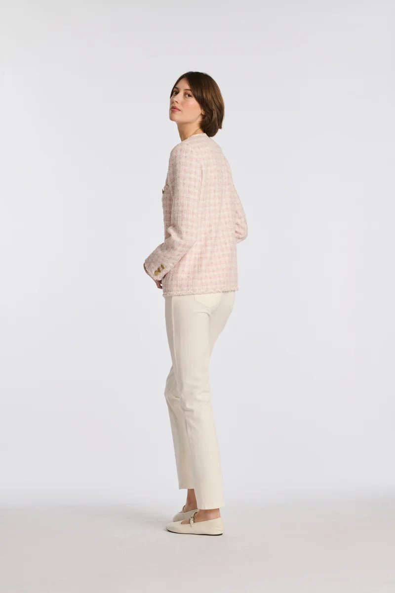 Veste longue en tweed galonnée