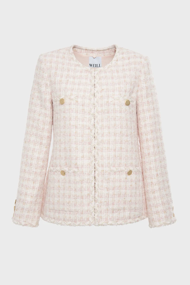 Veste longue en tweed galonnée