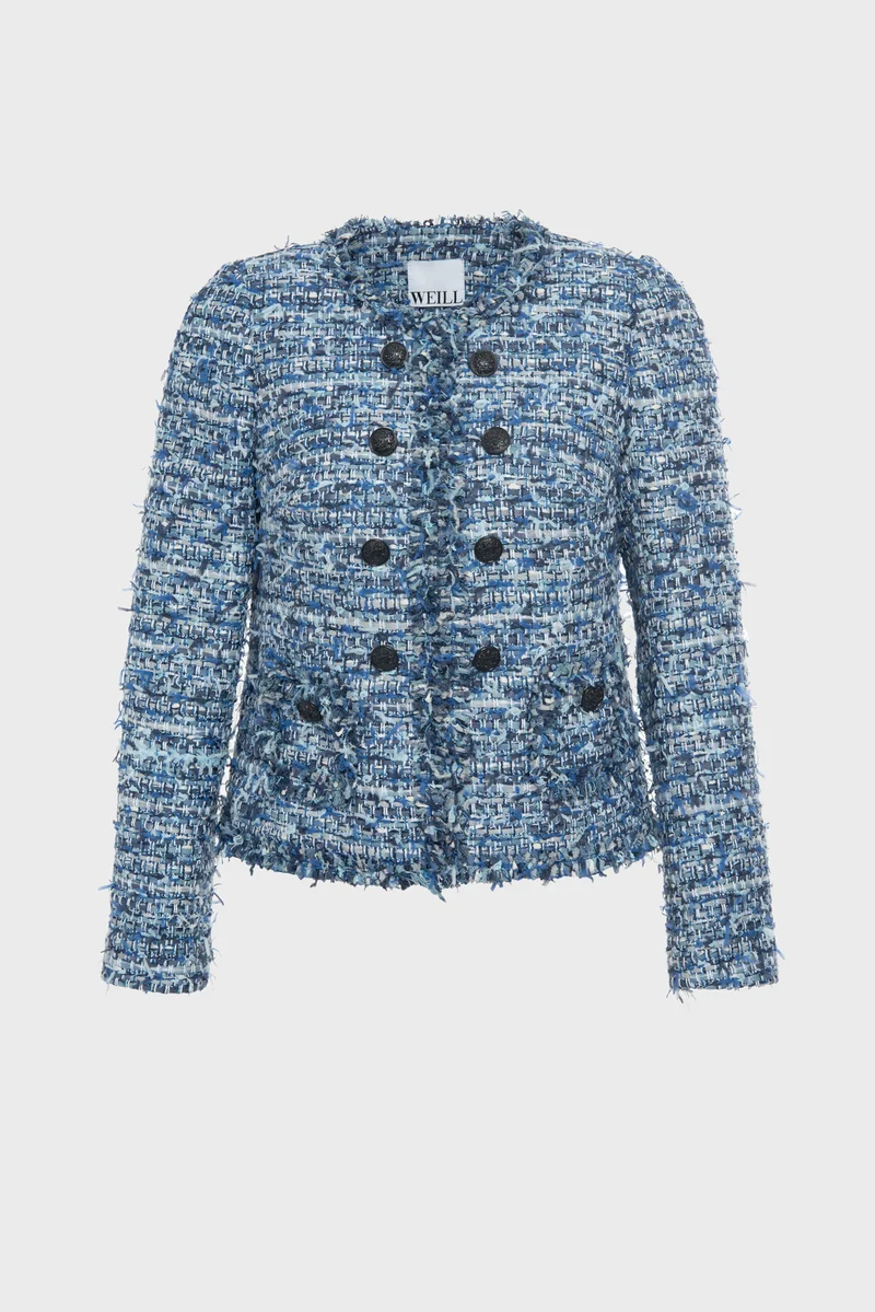 Veste en tweed frangée