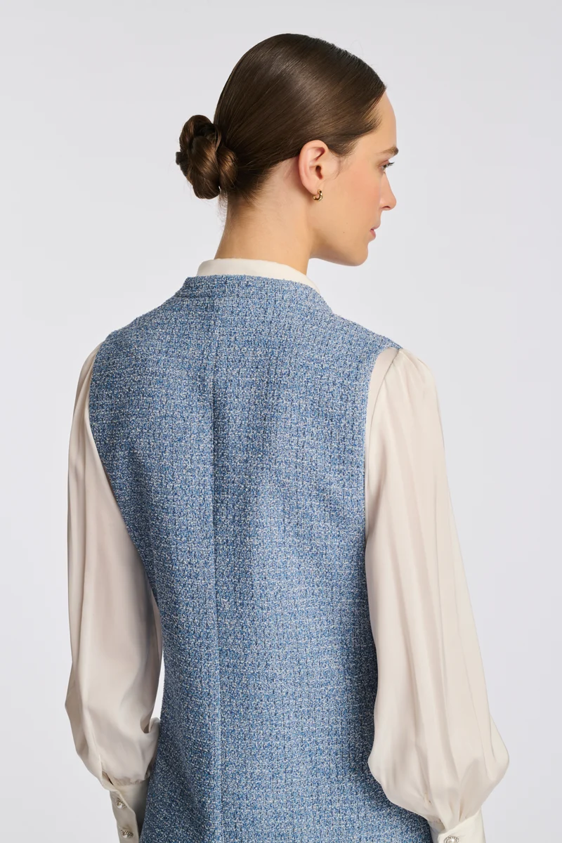 Veste longue officier en tweed frangée