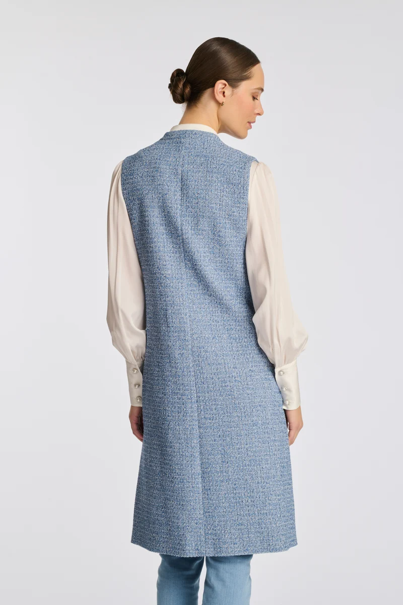 Veste longue officier en tweed frangée