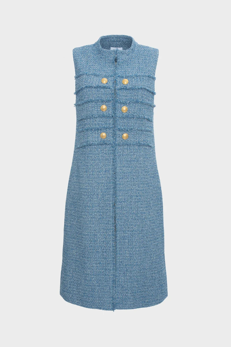 Veste longue officier en tweed frangée