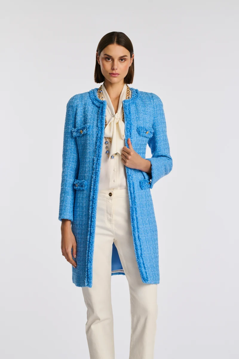 Manteau en tweed frangé