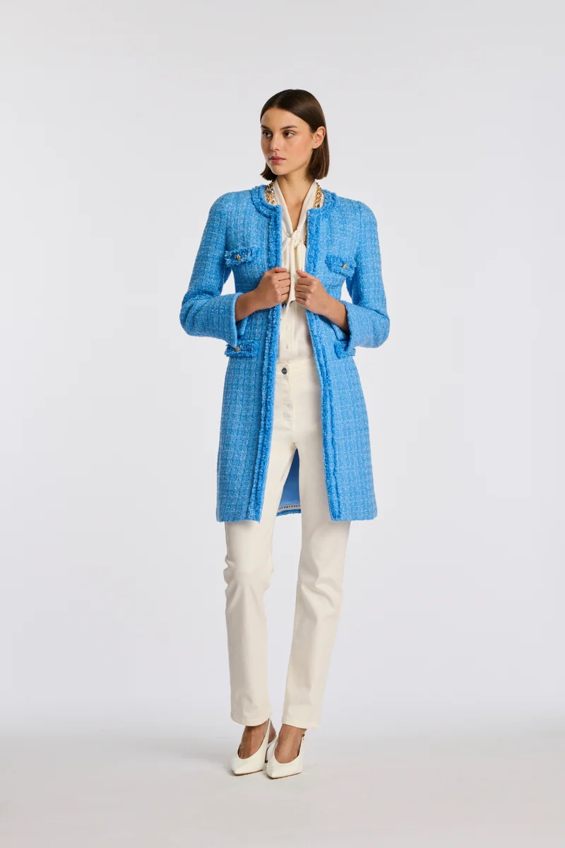 Manteau en tweed frangé