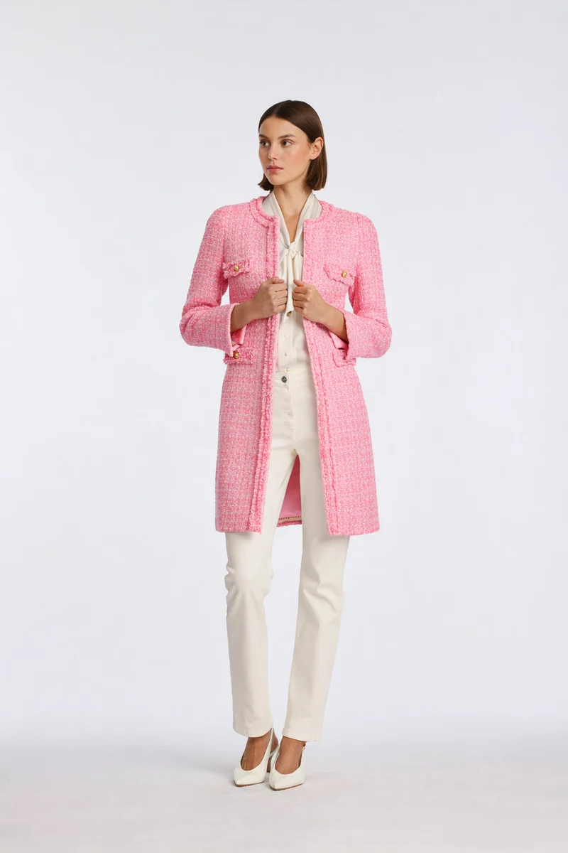 Manteau en tweed frangé