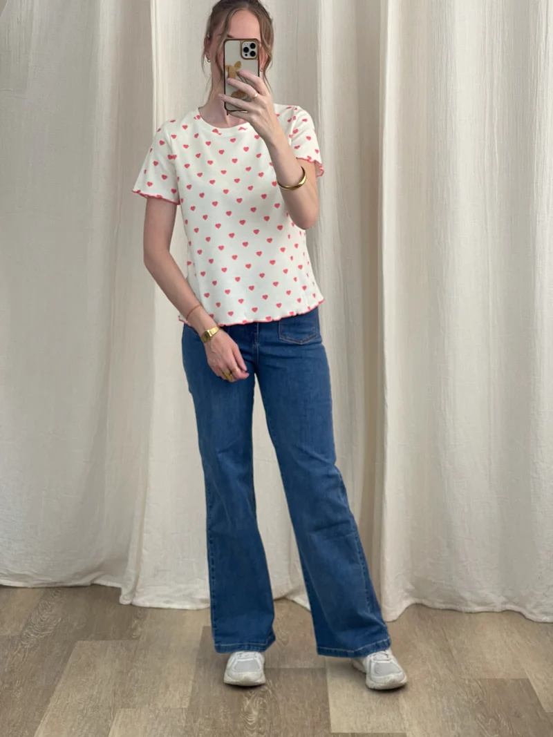 T-shirt multi coeurs - Top blanc imprimé coeurs bleus