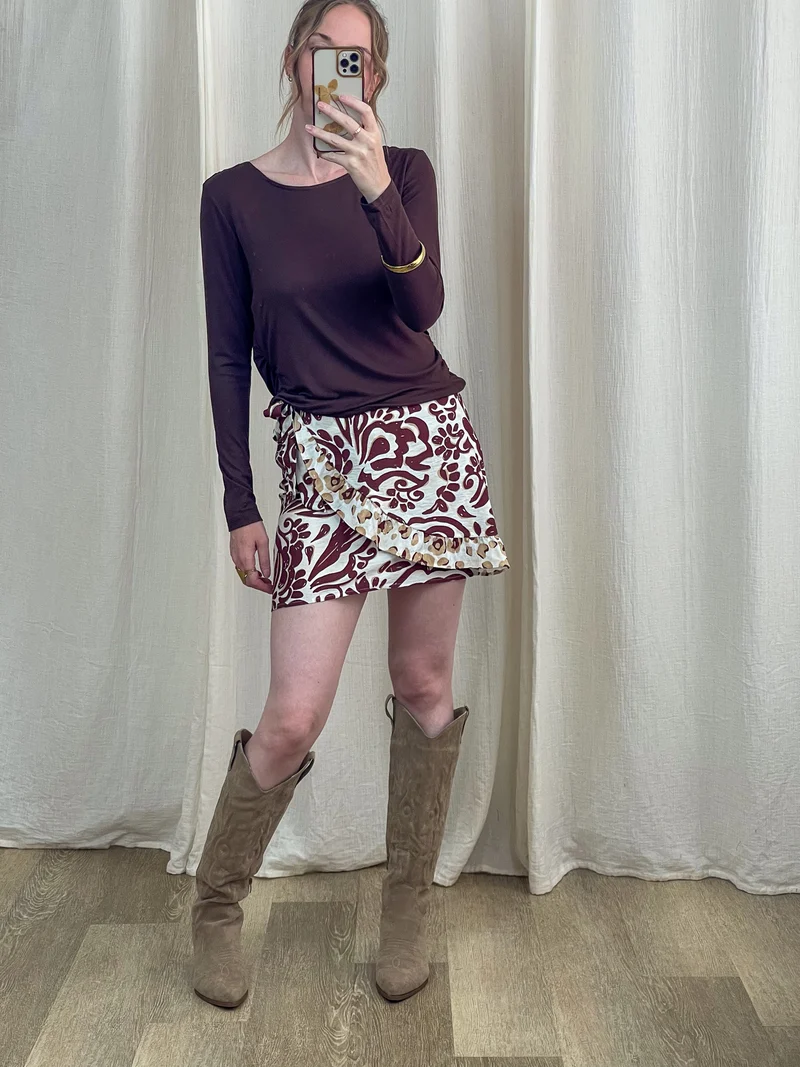 T-shirt Madeline - Top dos nu drapé manches longues marron