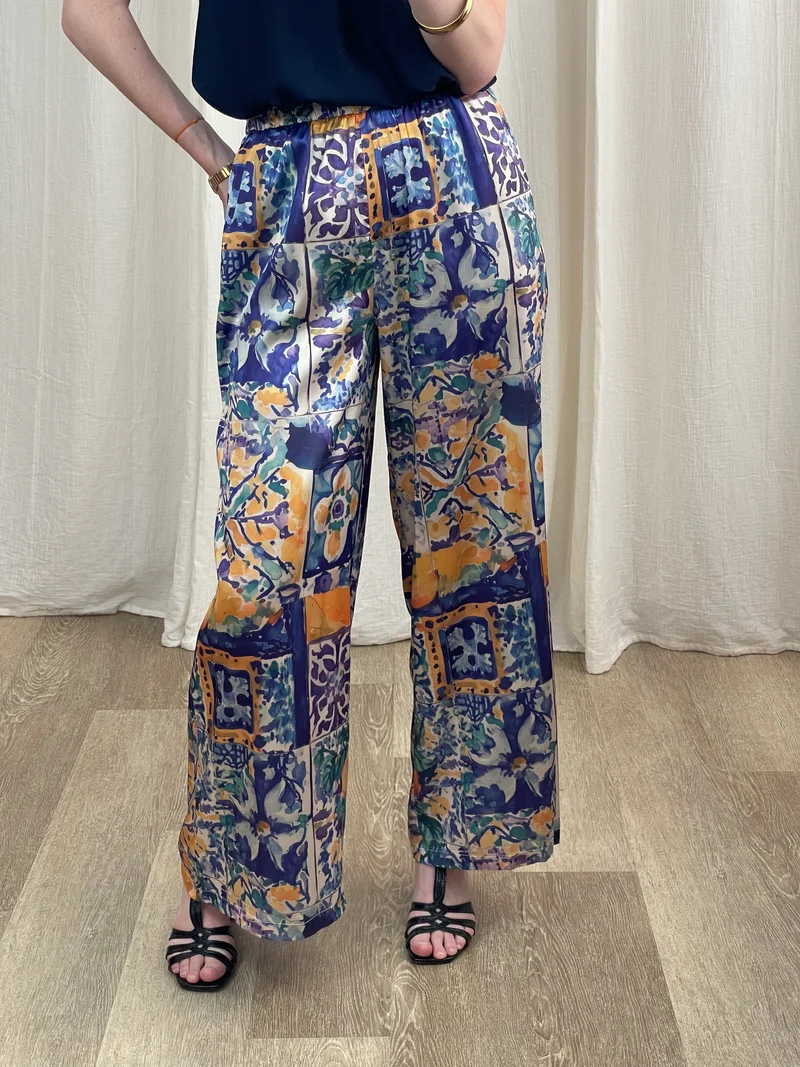Pantalon Églantine - Pantalon large fluide imprimé azulejos