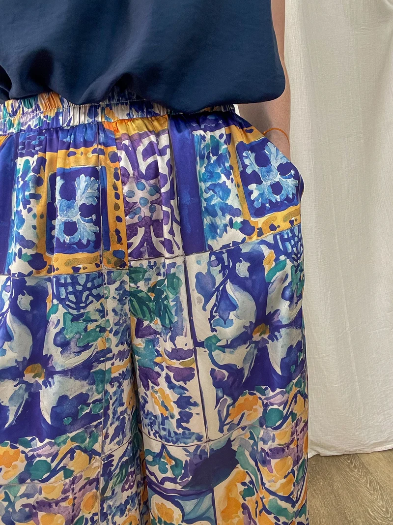 Pantalon Églantine - Pantalon large fluide imprimé azulejos