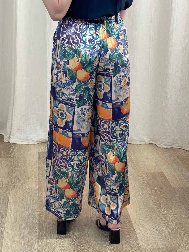 Pantalon Églantine - Pantalon large fluide imprimé azulejos
