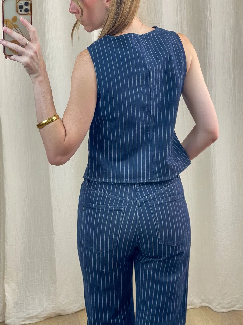 Gilet Tom - Gilet Oraije sans manches bleu marine rayé style tailleur