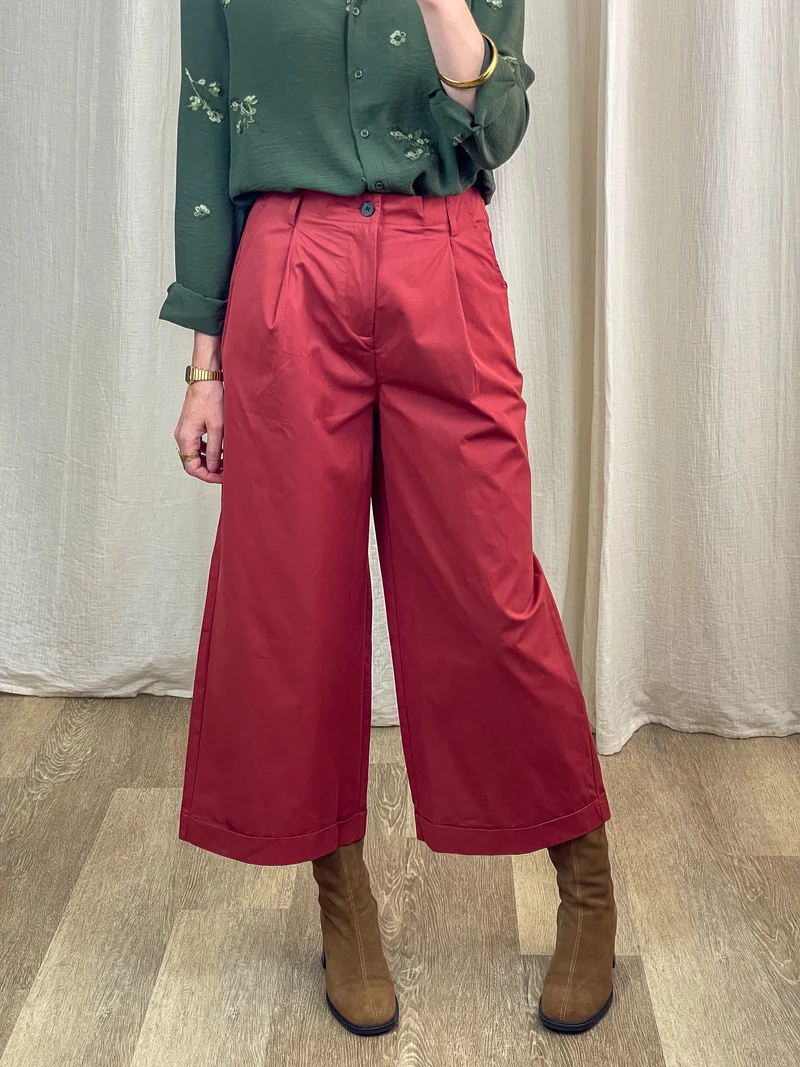Pantalon Daphne - Pantalon large cropped rouge taille haute