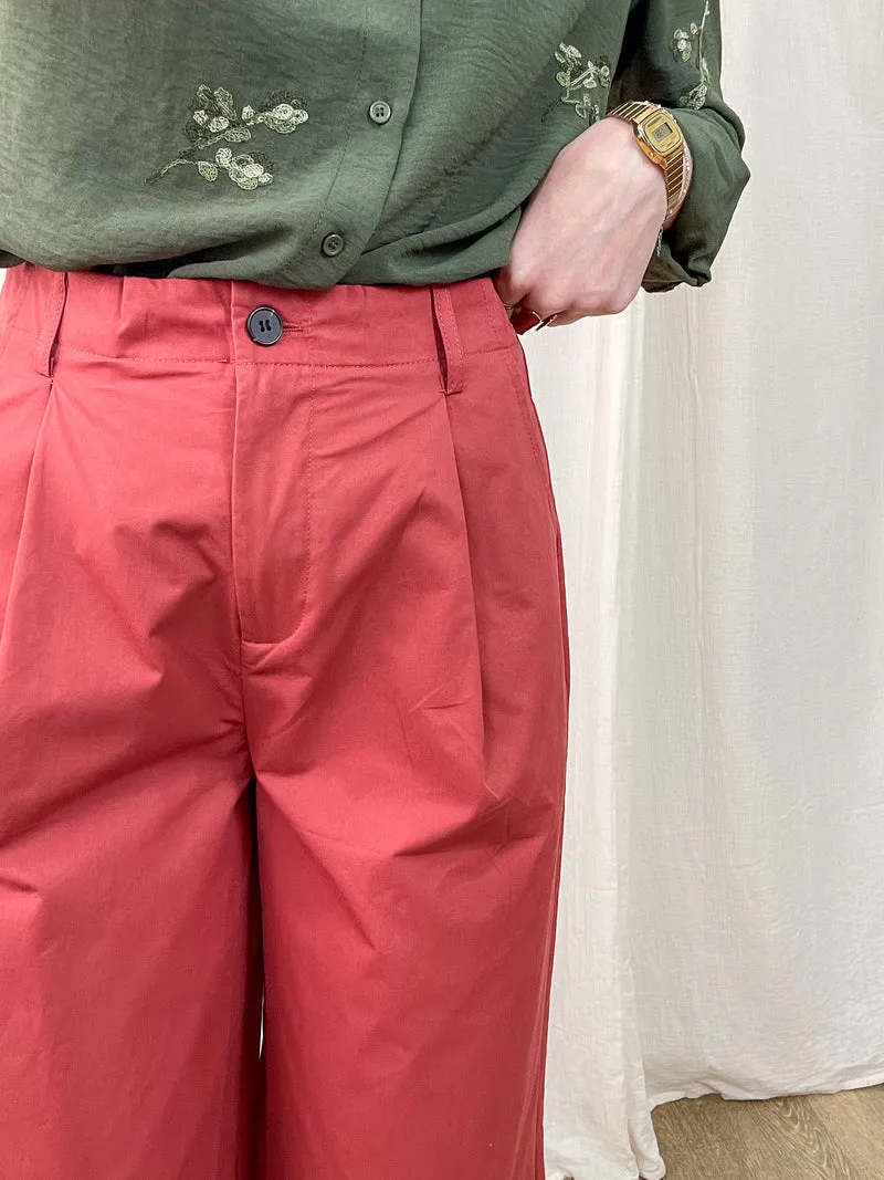 Pantalon Daphne - Pantalon large cropped rouge taille haute