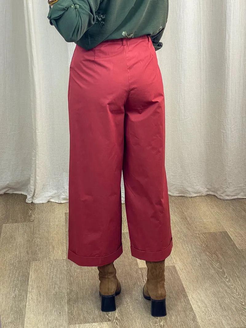 Pantalon Daphne - Pantalon large cropped rouge taille haute