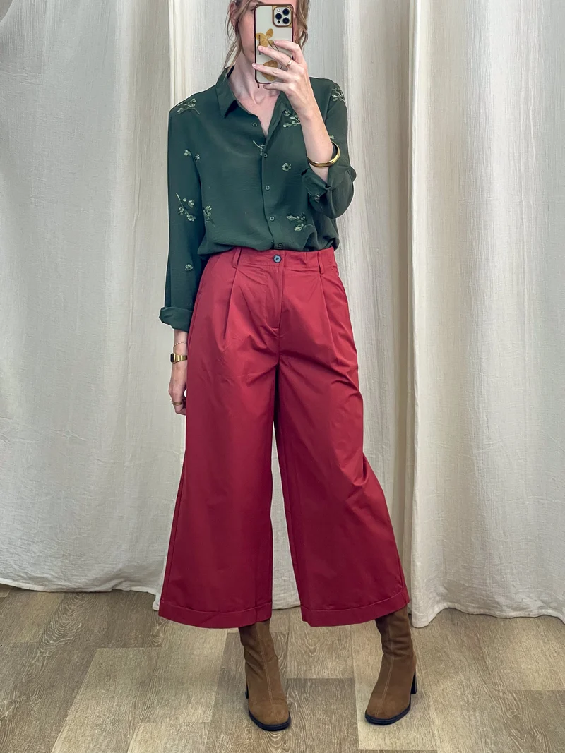 Pantalon Daphne - Pantalon large cropped rouge taille haute