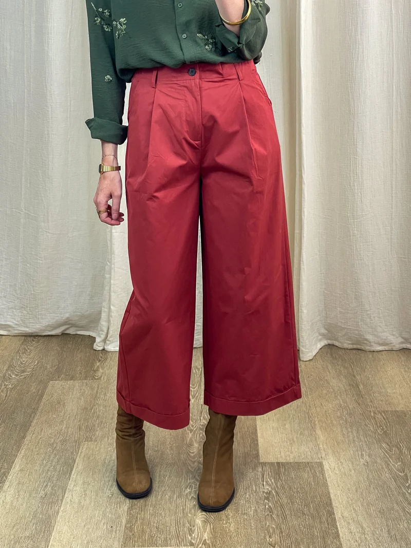 Pantalon Daphne - Pantalon large cropped rouge taille haute