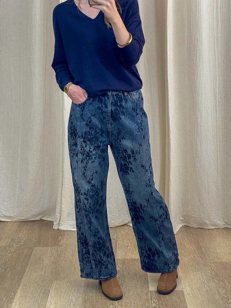 Pantalon Jazlyn - Jean large motif floral bleu