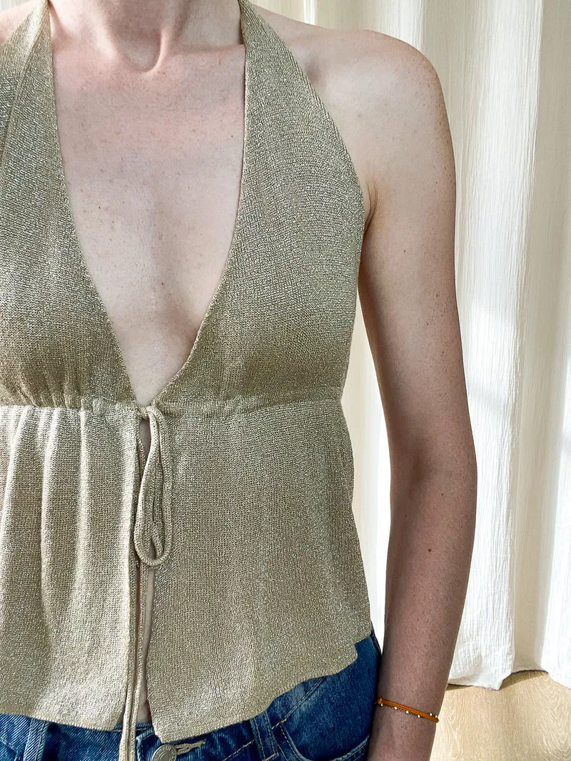 Top Shiny - Top halter à paillettes dos nu à nouer