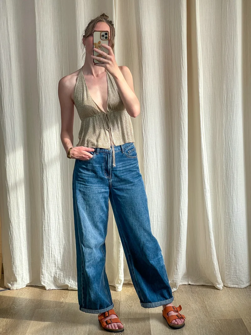 Top Shiny - Top halter à paillettes dos nu à nouer