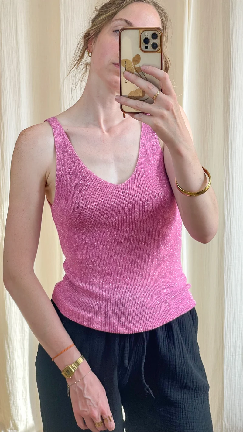 Top Lou - Débardeur paillettes maille lurex brillant