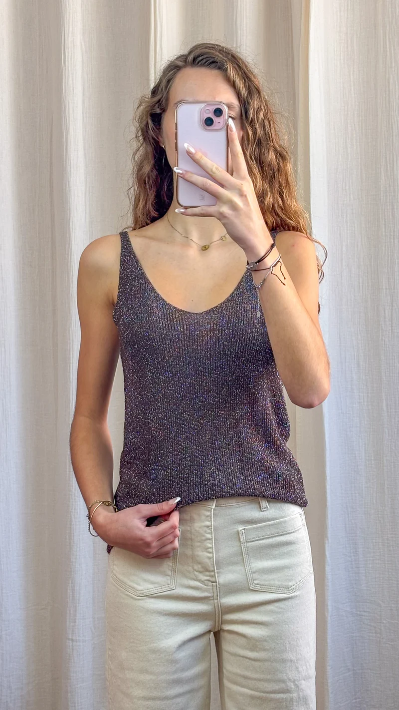 Top Lou - Débardeur paillettes maille lurex brillant
