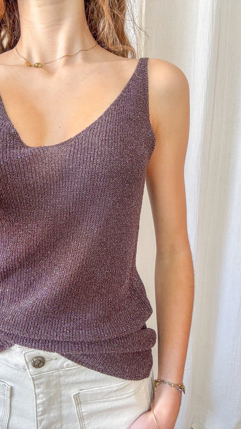 Top Lou - Débardeur paillettes maille lurex brillant