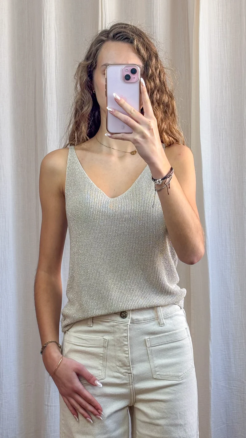 Top Lou - Débardeur paillettes maille lurex brillant