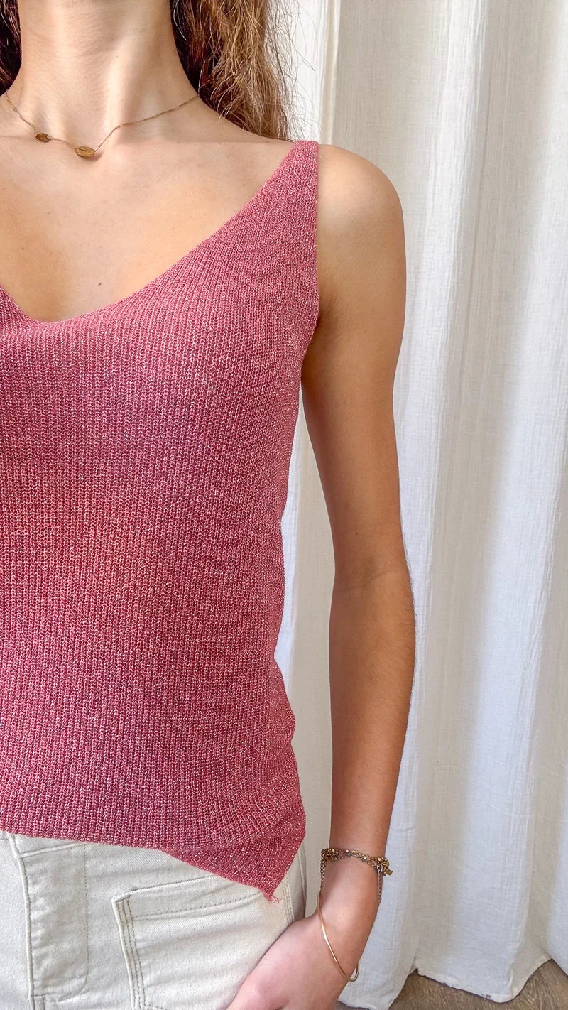 Top Lou - Débardeur paillettes maille lurex brillant