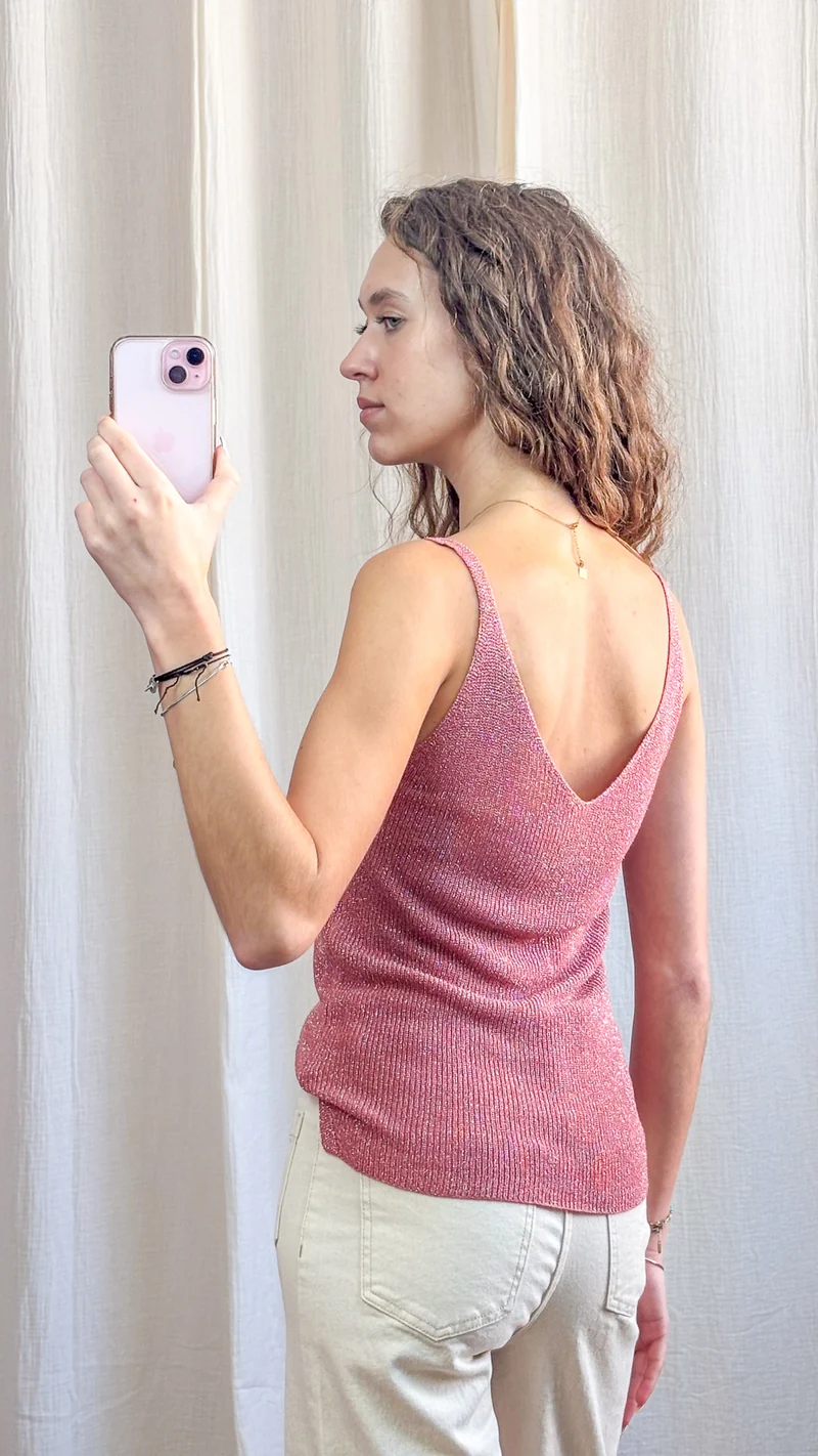 Top Lou - Débardeur paillettes maille lurex brillant