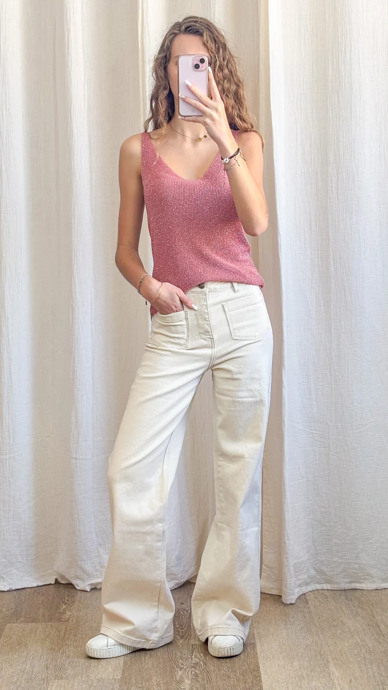 Top Lou - Débardeur paillettes maille lurex brillant