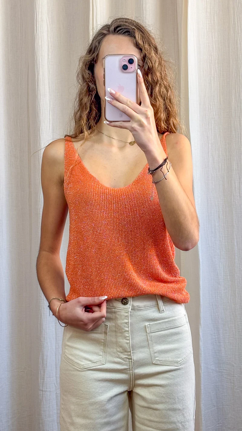 Top Lou - Débardeur paillettes maille lurex brillant