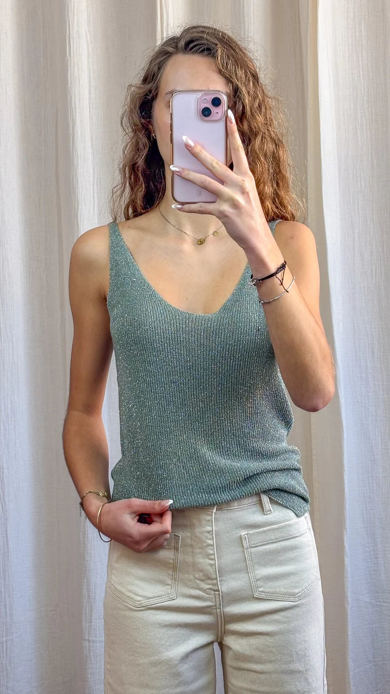 Top Lou - Débardeur paillettes maille lurex brillant