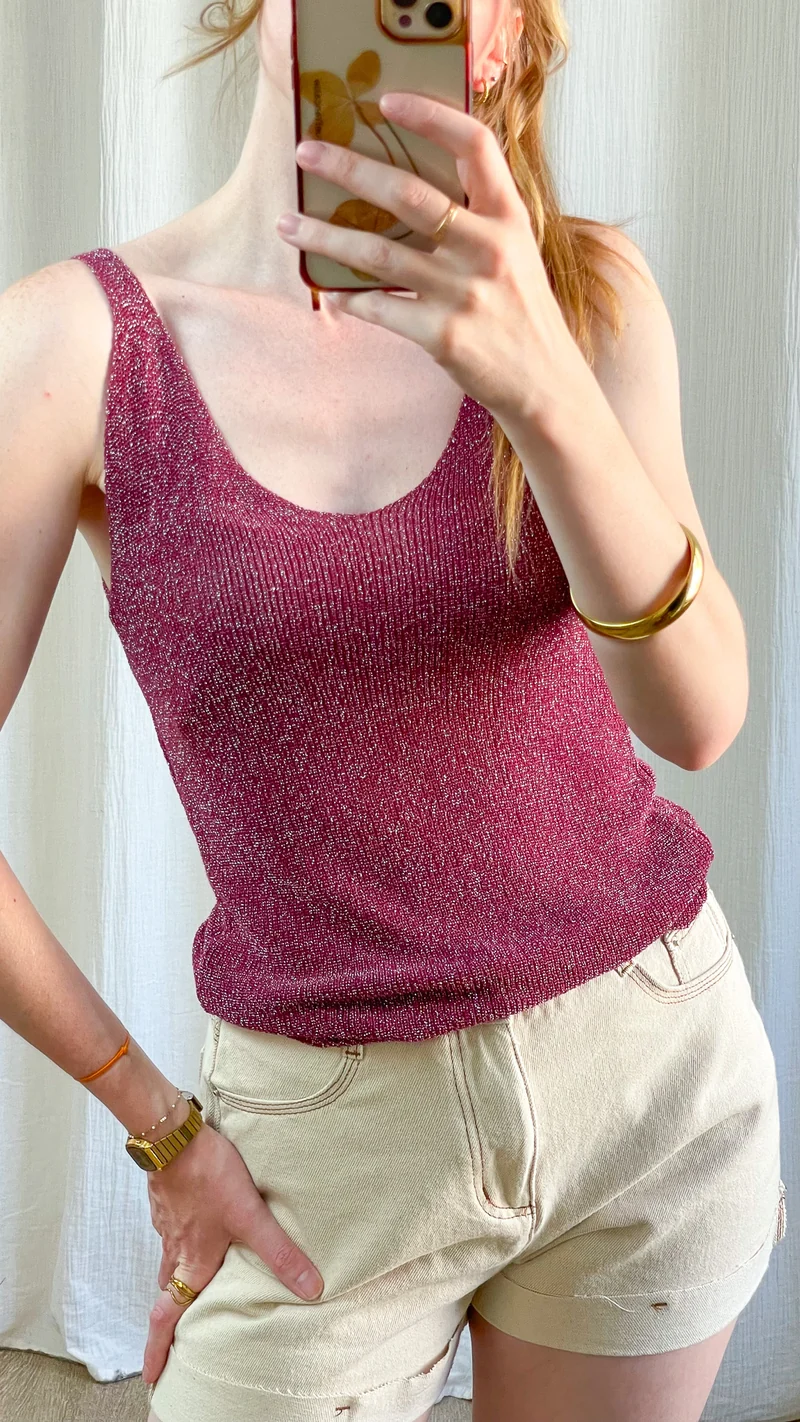 Top Lou - Débardeur paillettes maille lurex brillant