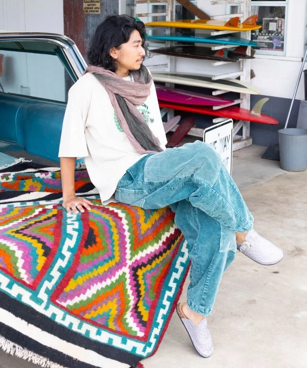 Pantalon en velours côtelé patchwork