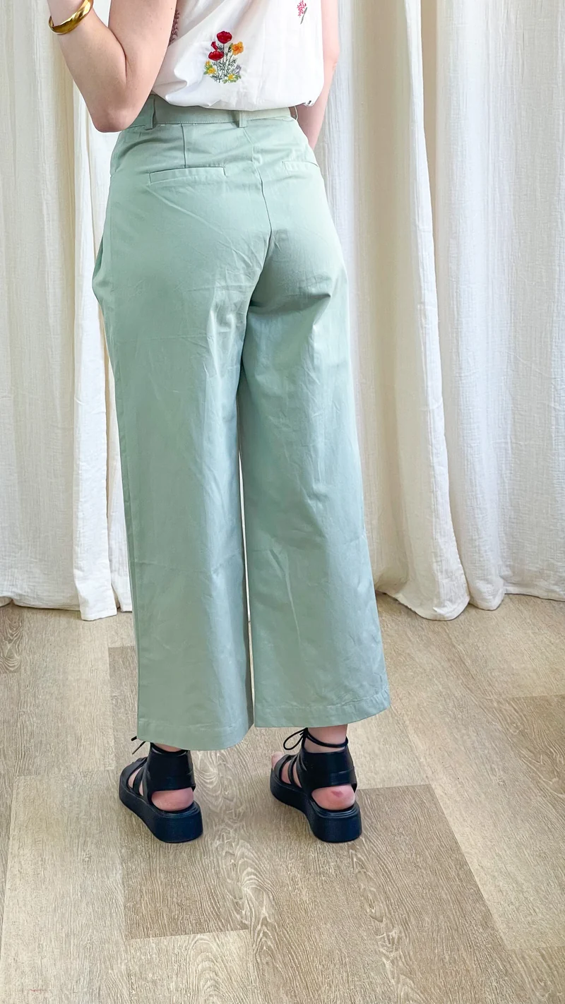 Pantalon Maïté - Pantalon large taille haute vert d'eau