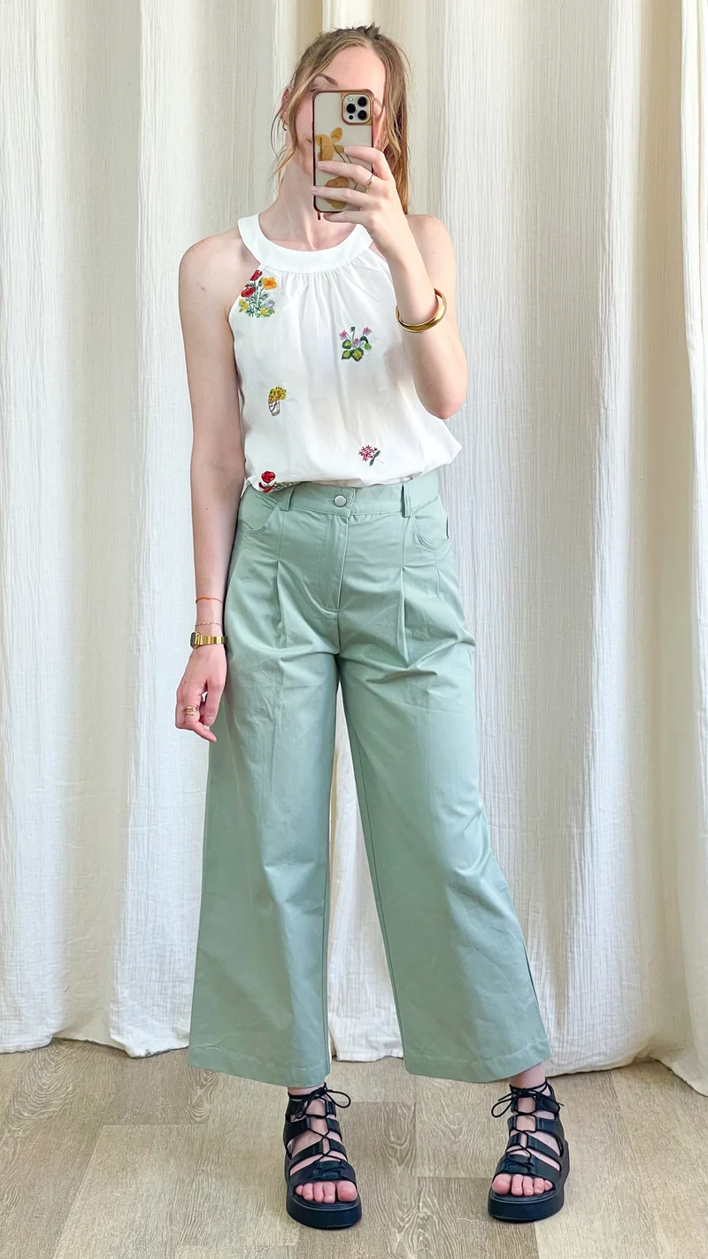 Pantalon Maïté - Pantalon large taille haute vert d'eau