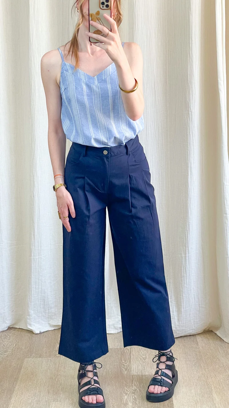 Pantalon Maïté - Pantalon large taille haute vert d'eau